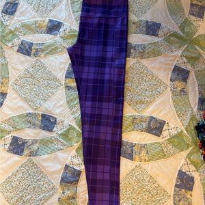 Purple Plaid High-Waist Leggings - Women